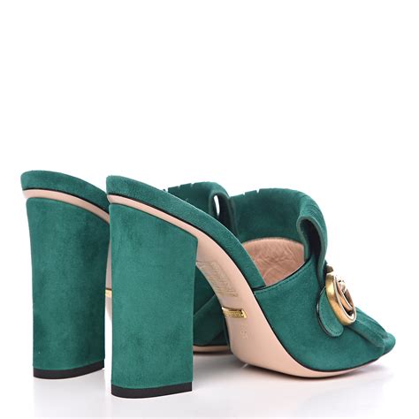 gucci suede mules green|Gucci velvet mules with fur.